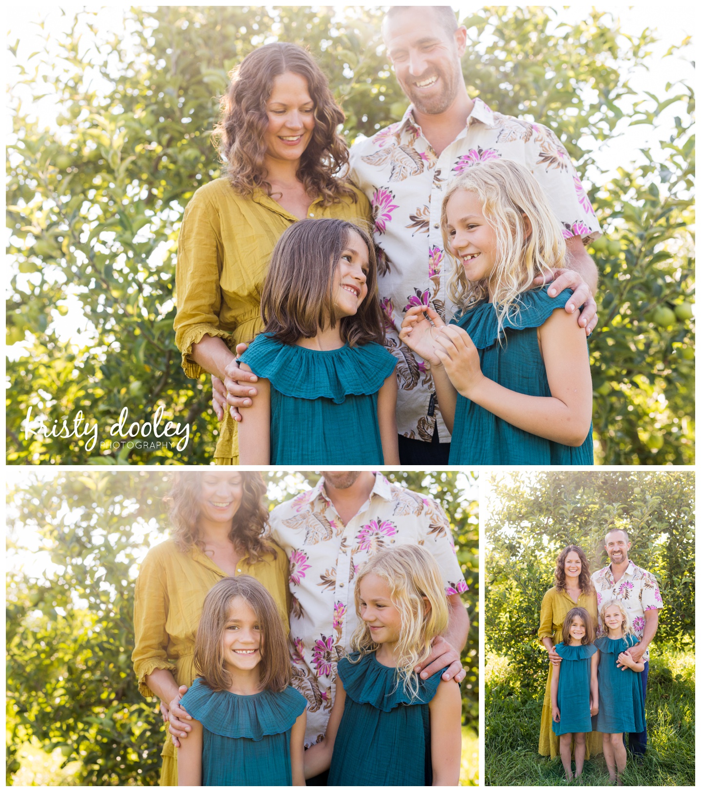 family photoshoot in apple orchard